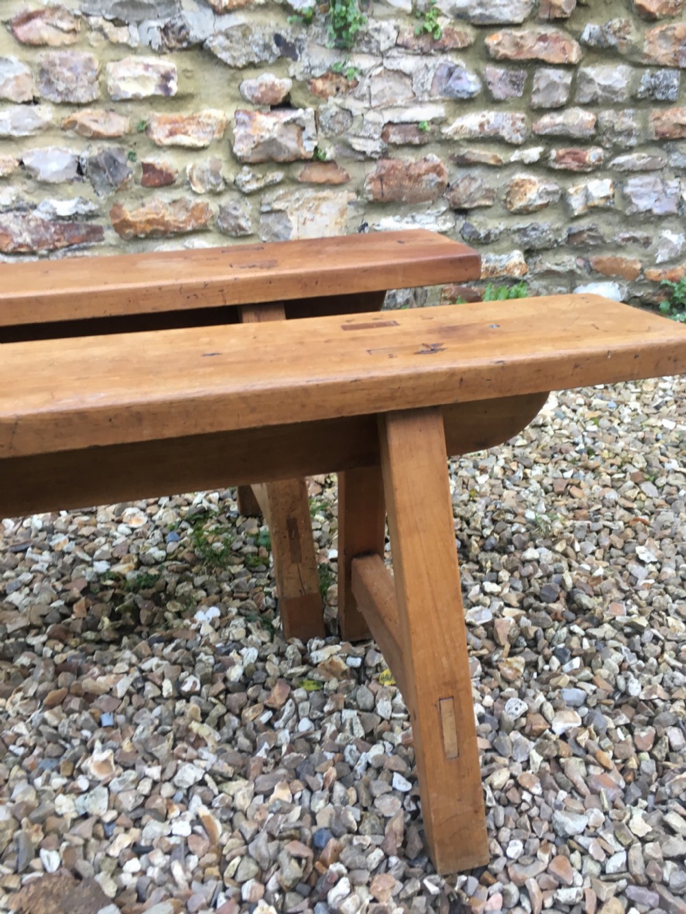 Long pair of cherrywood farmhouse benches View VI