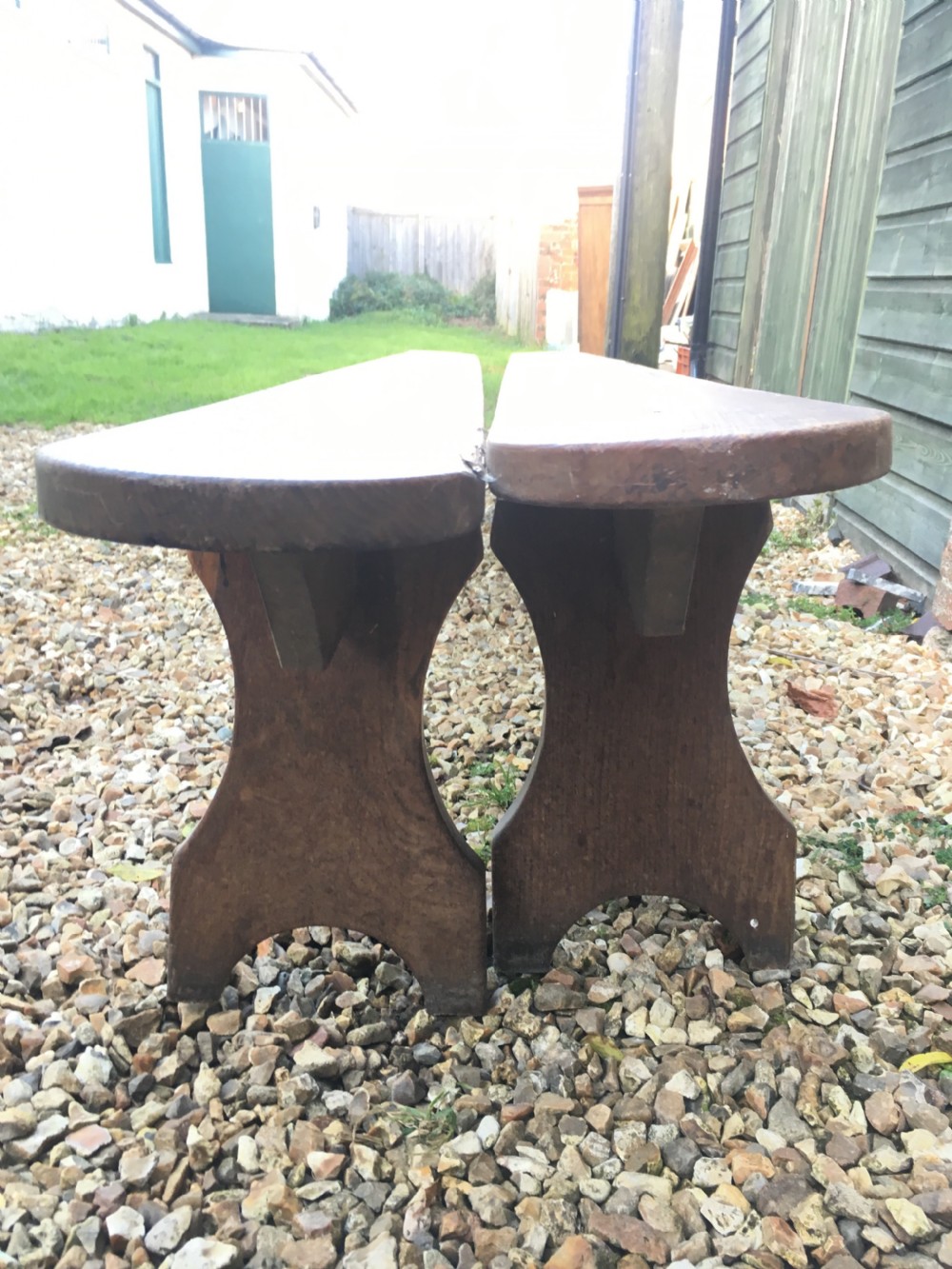 Long pair of oak benches  View V