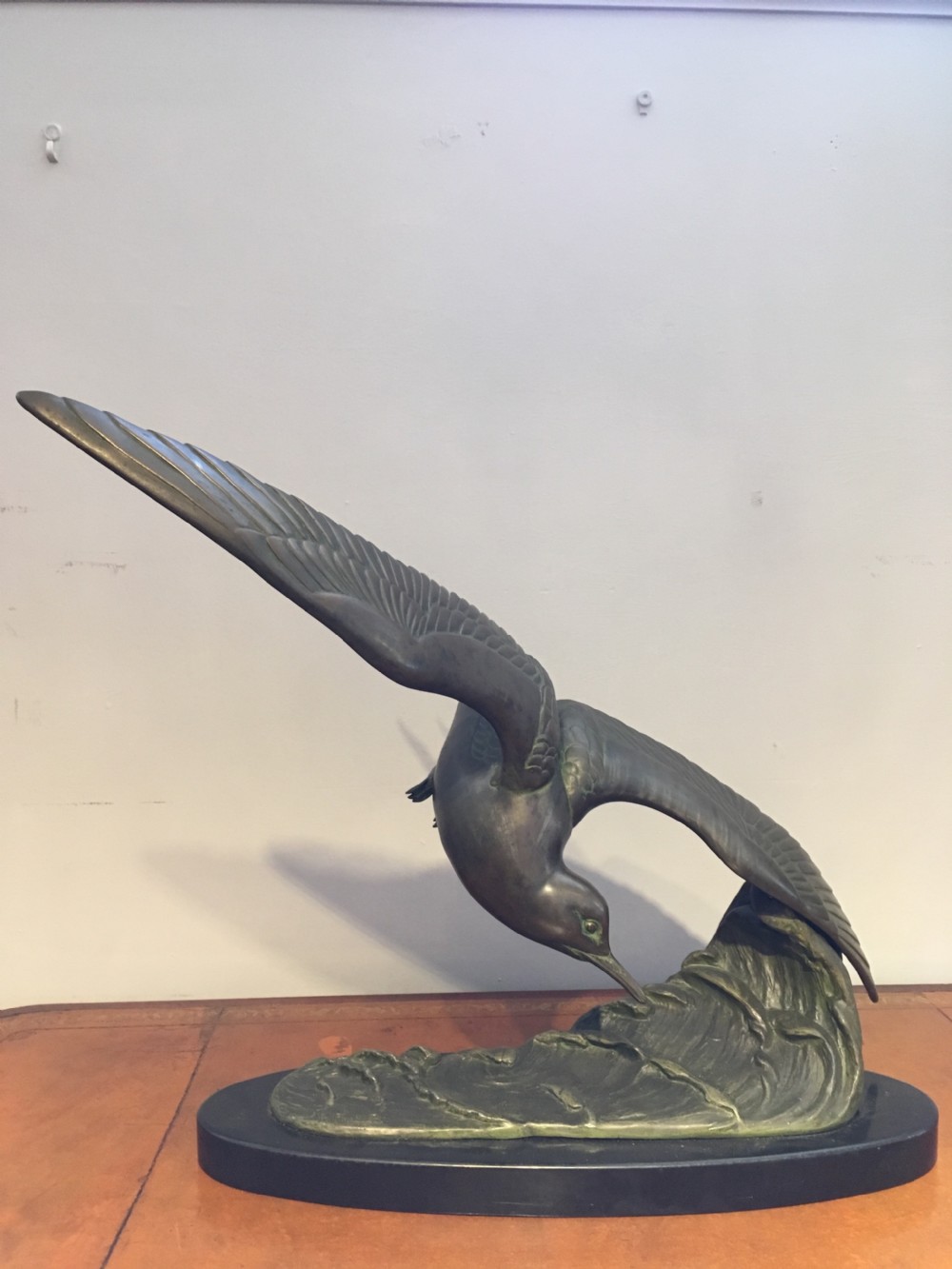 Art Deco spelter seabird by Rochard 