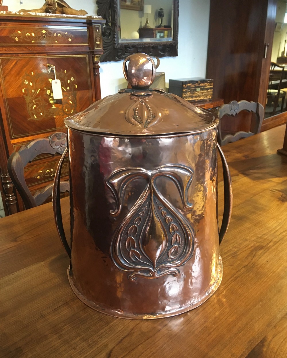 ARTS AND CRAFTS COPPER LOG BIN