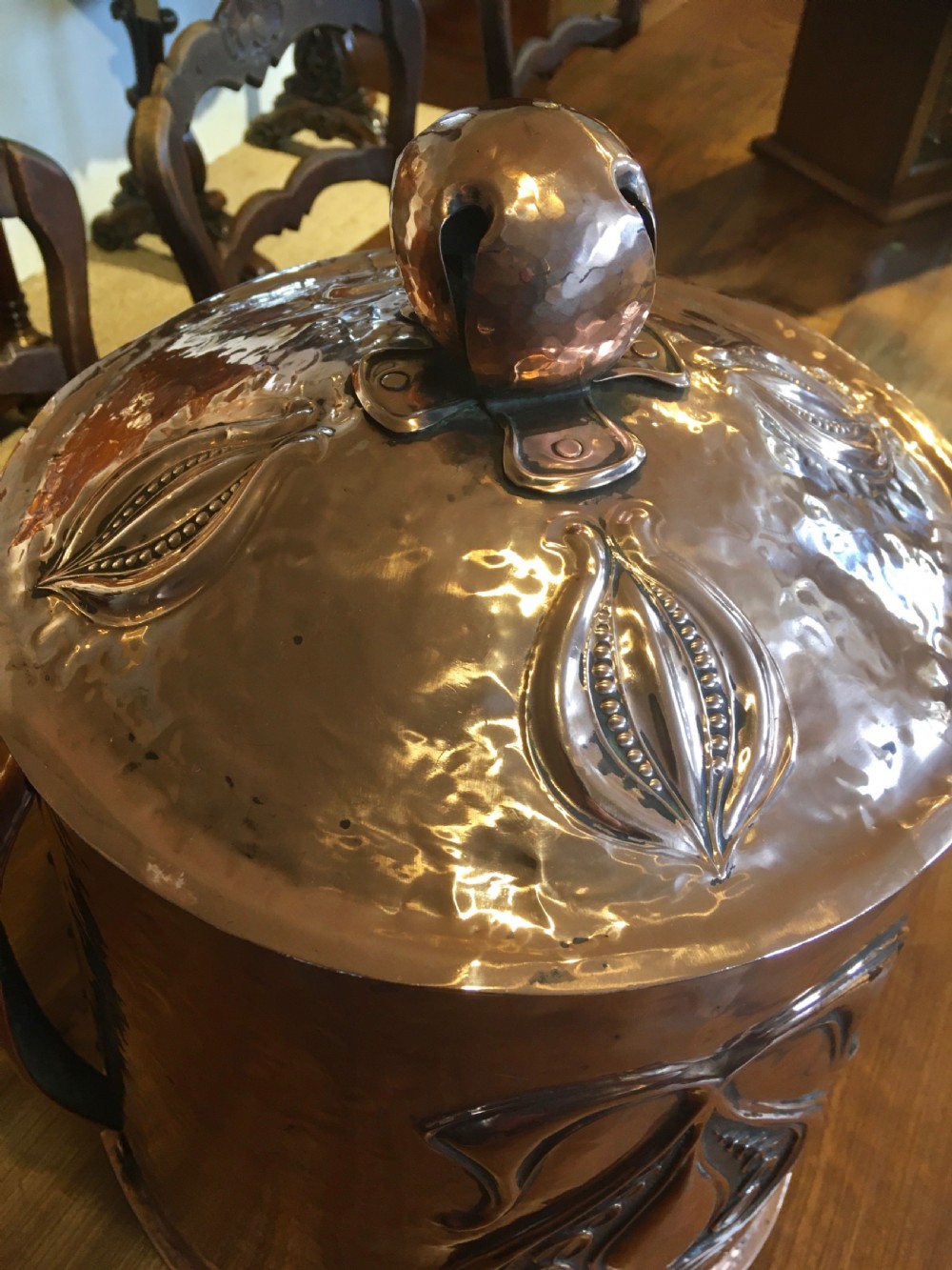 ARTS AND CRAFTS COPPER LOG BIN View II