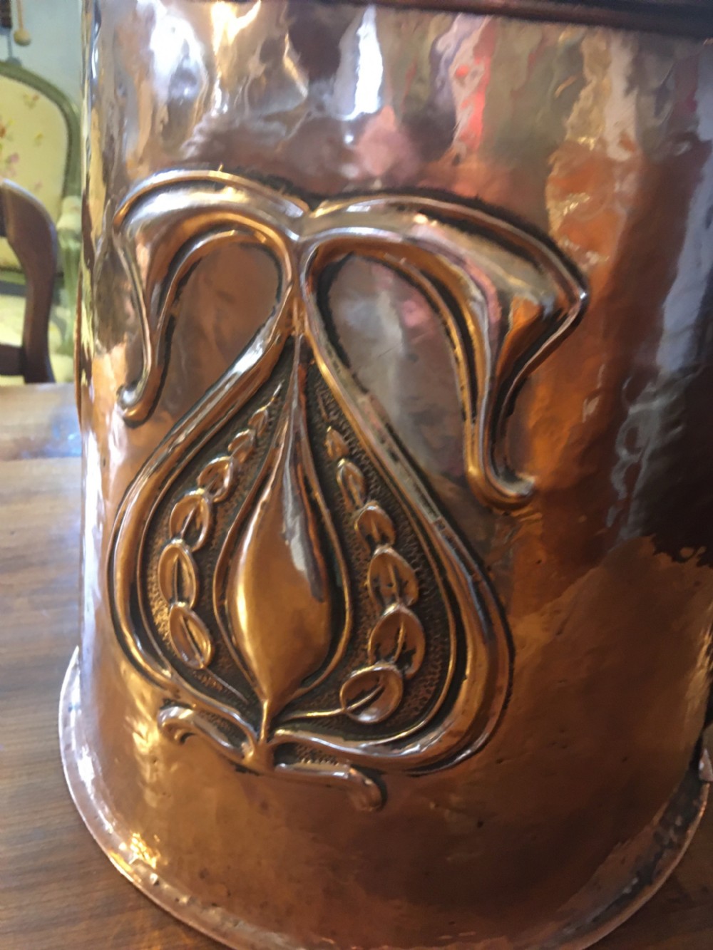 ARTS AND CRAFTS COPPER LOG BIN View V