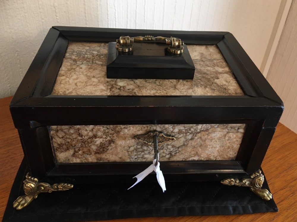 EBONY AND MARBLE TABLE JEWELLERY BOX