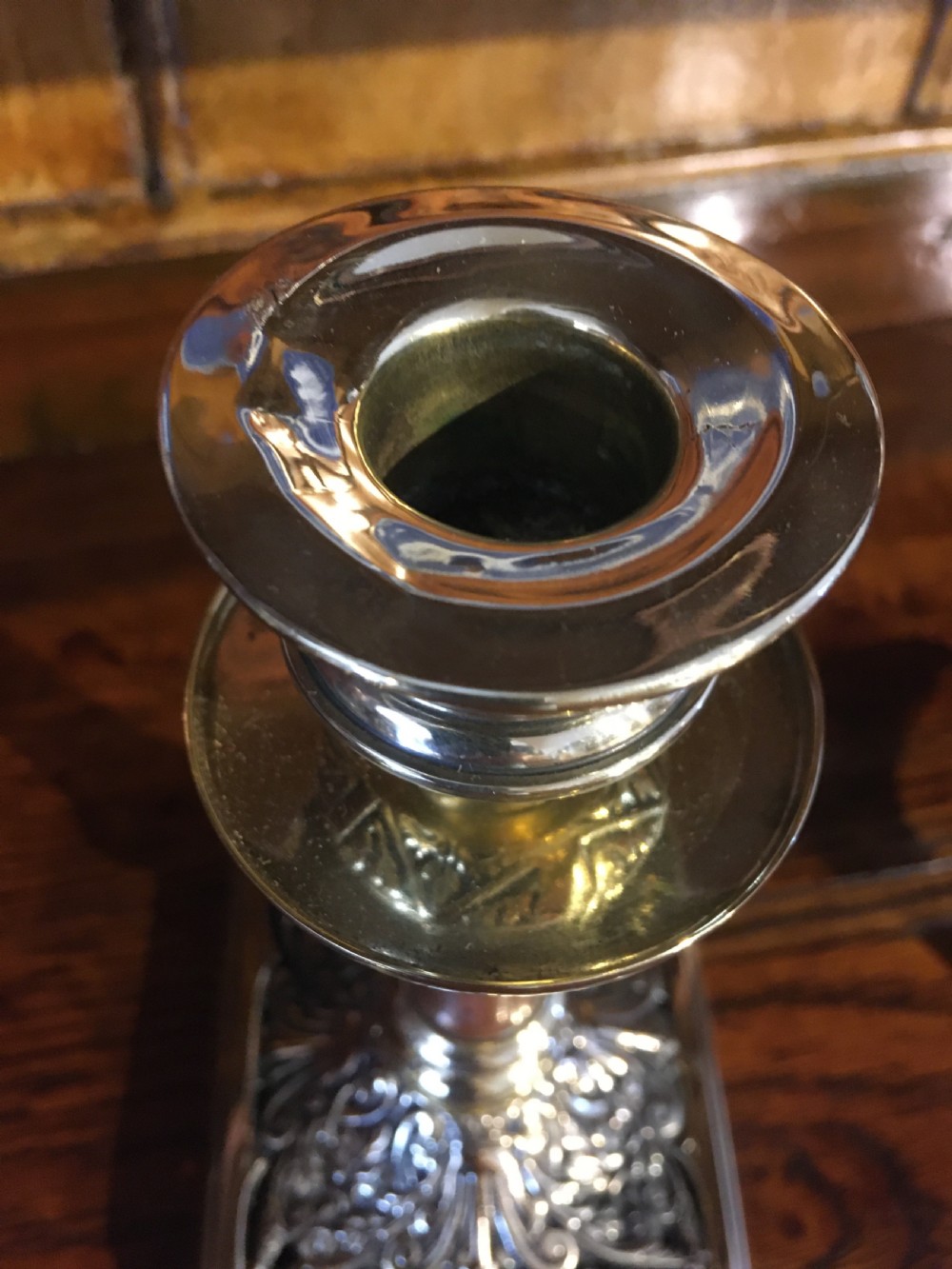PAIR OF BRASS AND WOOD CANDLESTICKS  View VI