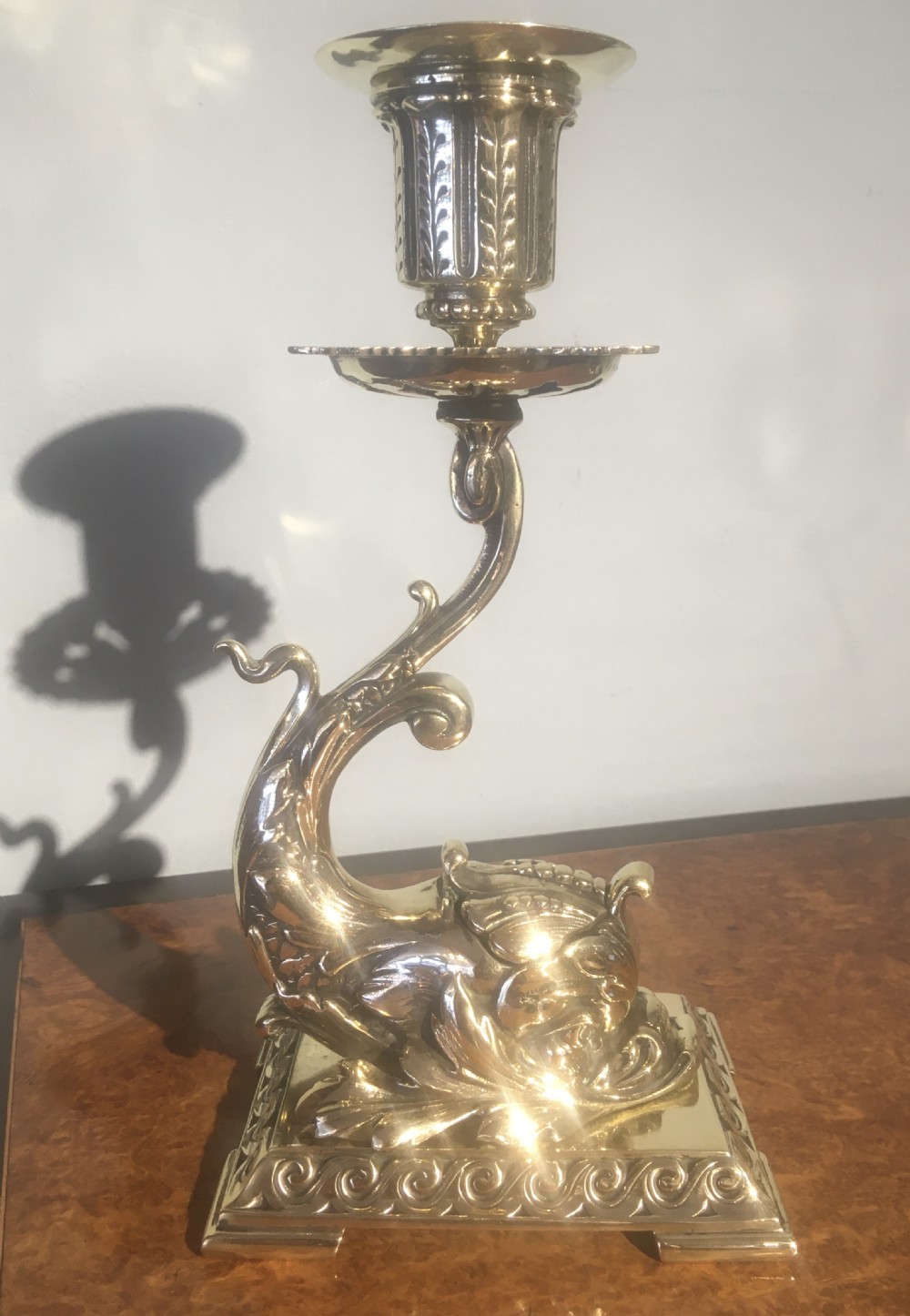 BRASS FIGURAL CANDLESTICK WITH INK WELL