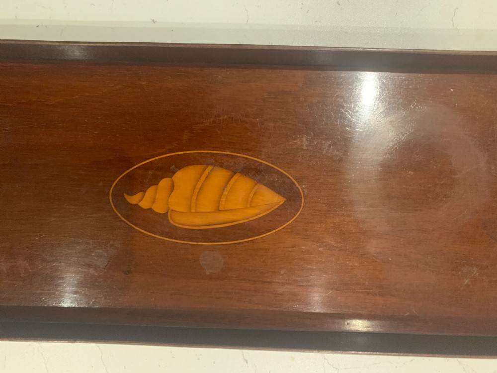 Small Edwardian mahogany and inlaid tray  View II