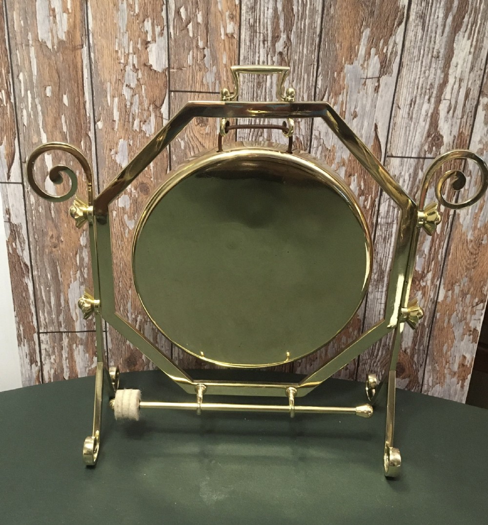 ARTS AND CRAFTS BRASS GONG ON STAND