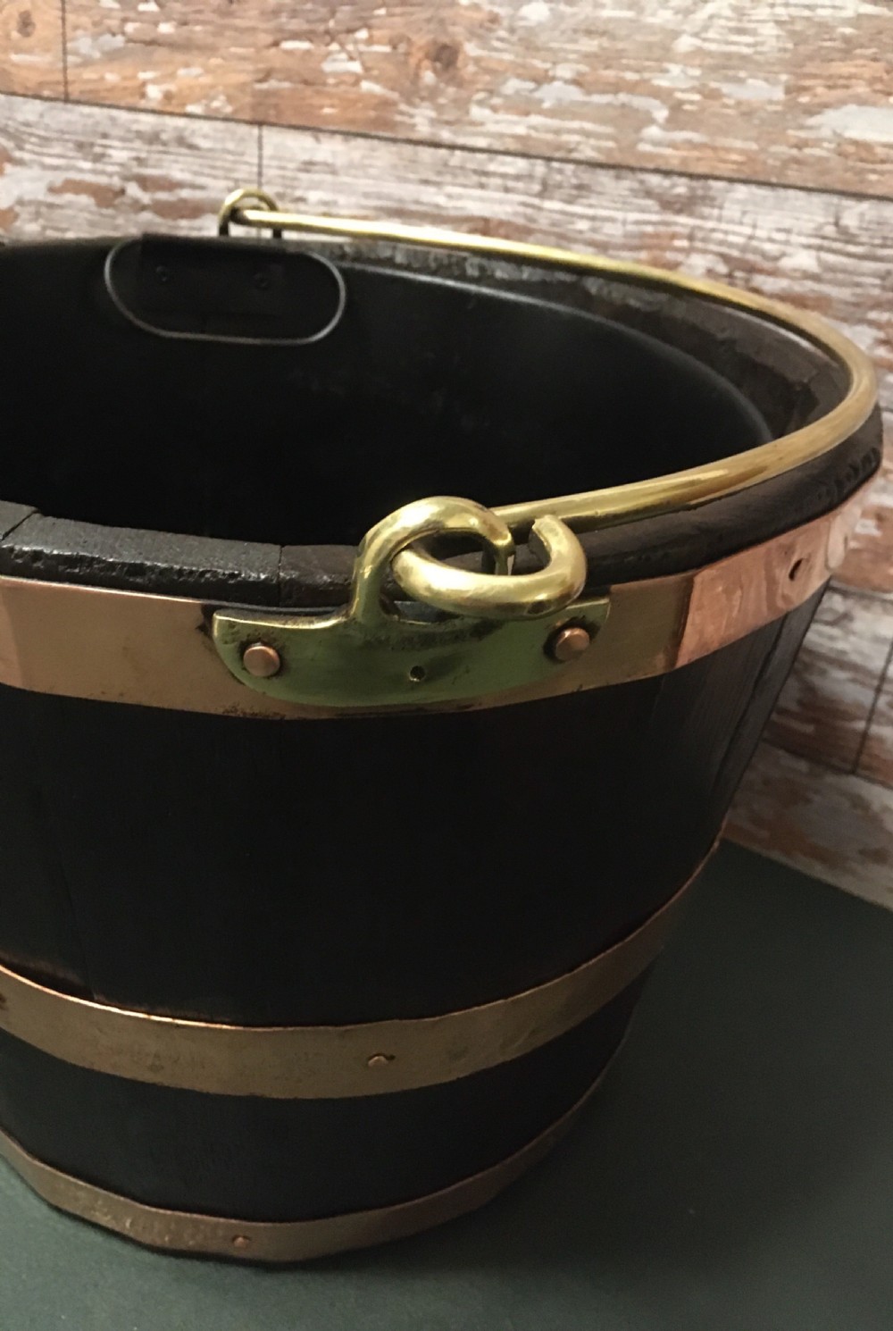 OAK BUCKET WITH COPPER BANDS View III