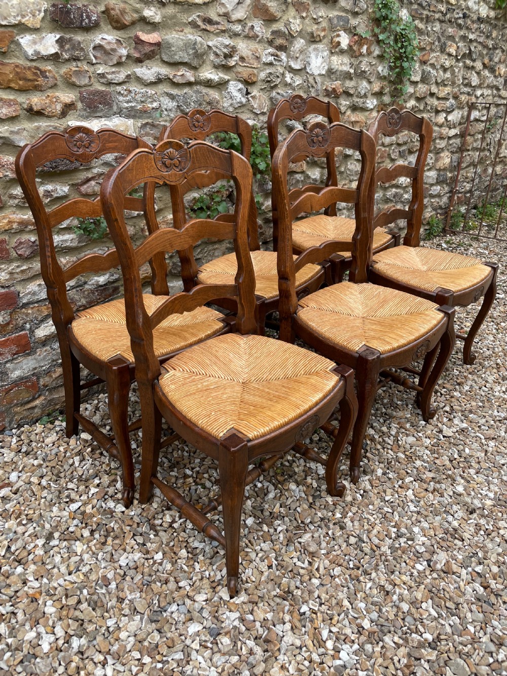 Set of six oak rush seated chairs  View III