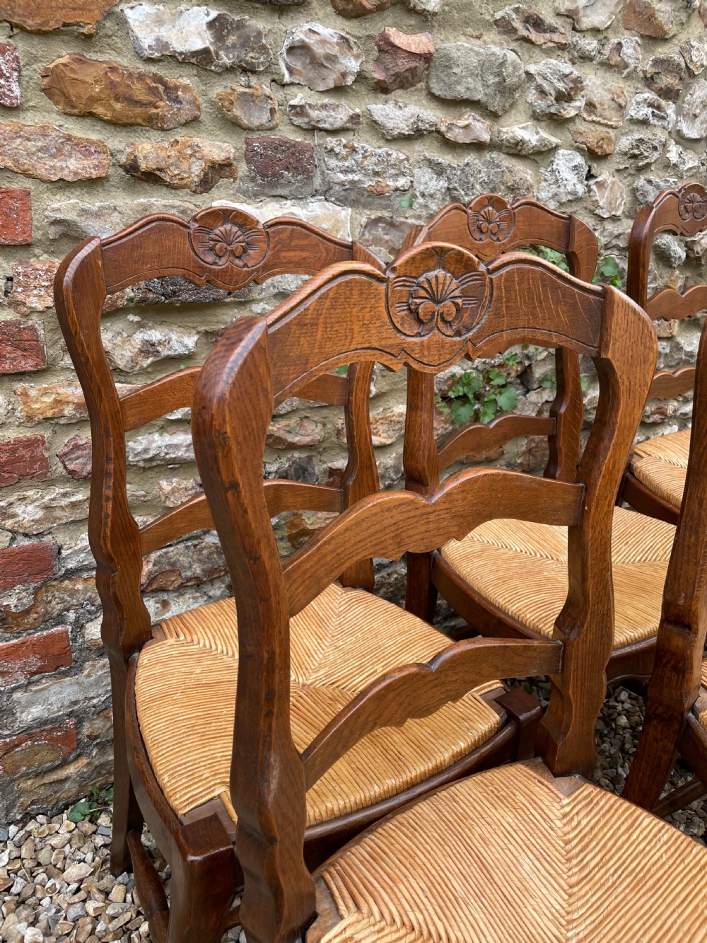 Set of six oak rush seated chairs  View IV