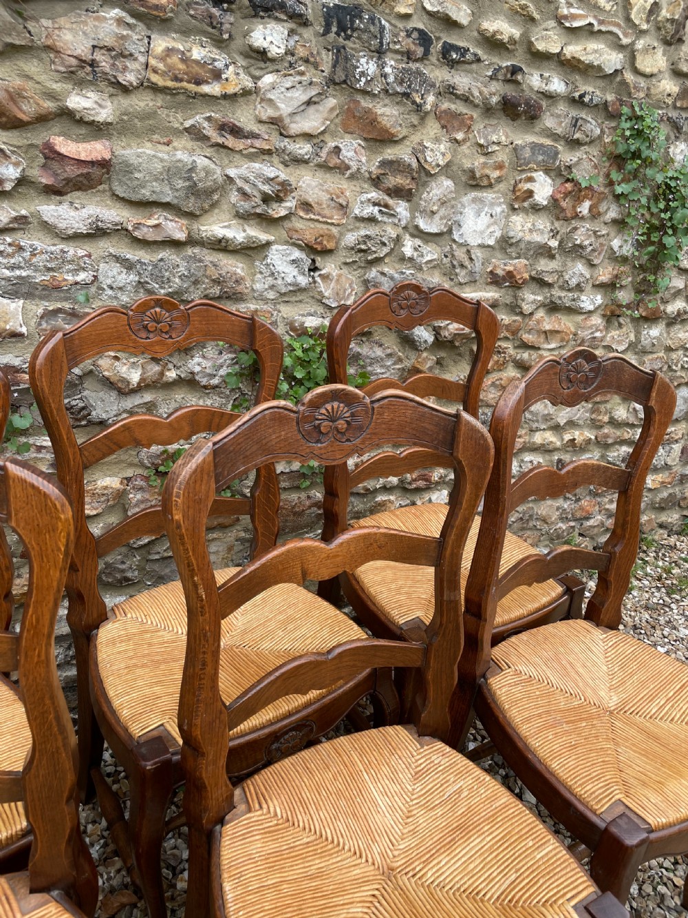 Set of six oak rush seated chairs  View V