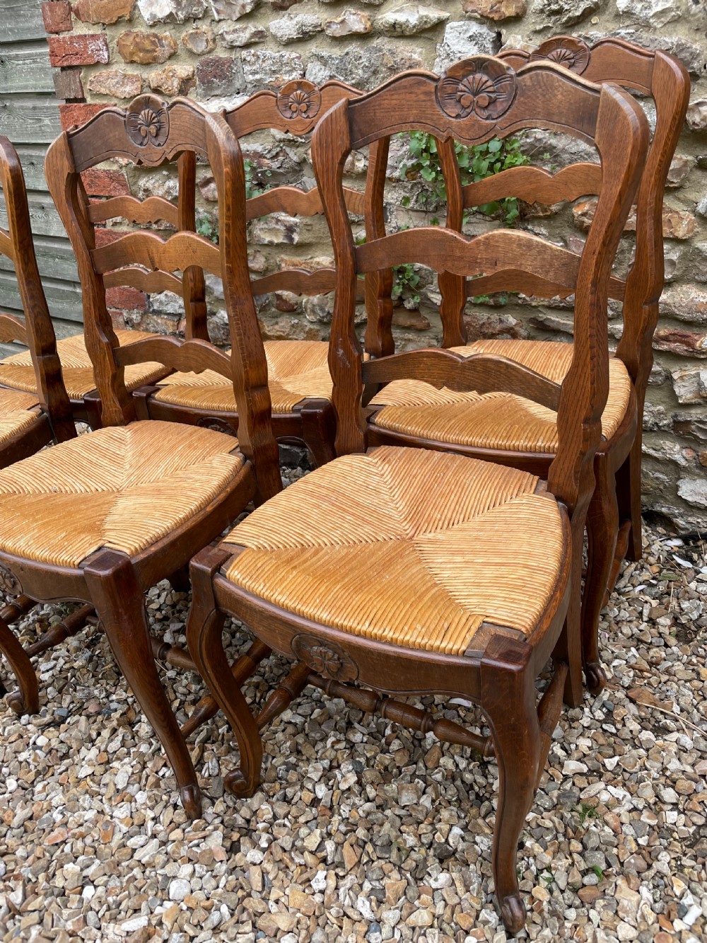 Set of six oak rush seated chairs  View VI
