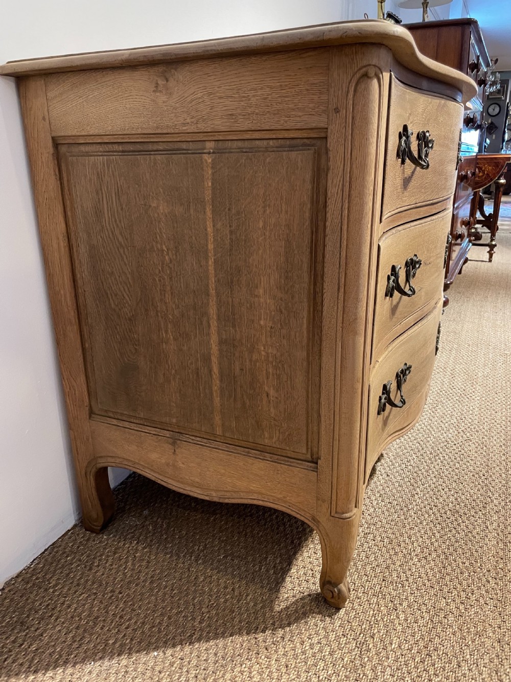 Washed oak serpentine fronted French commode  View VI