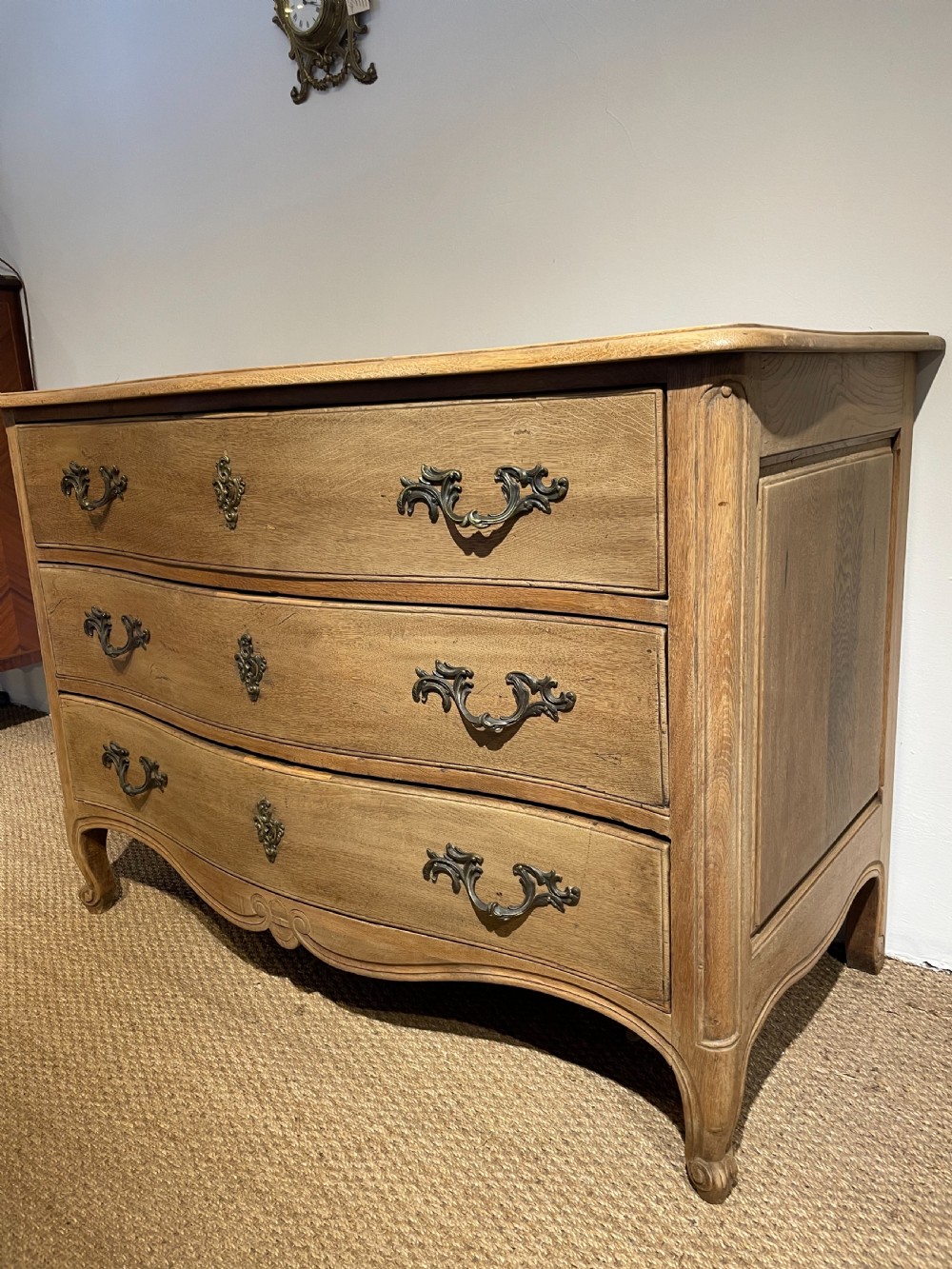 Washed oak serpentine fronted French commode  View X