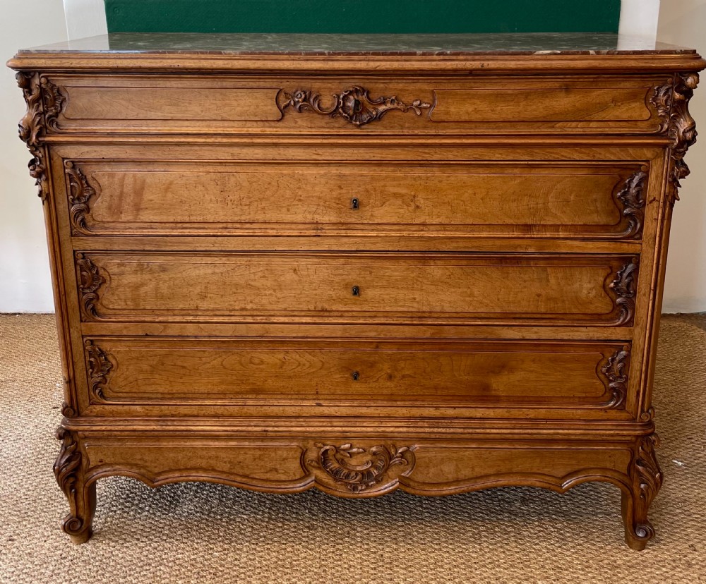 Walnut marble topped chest of drawers 