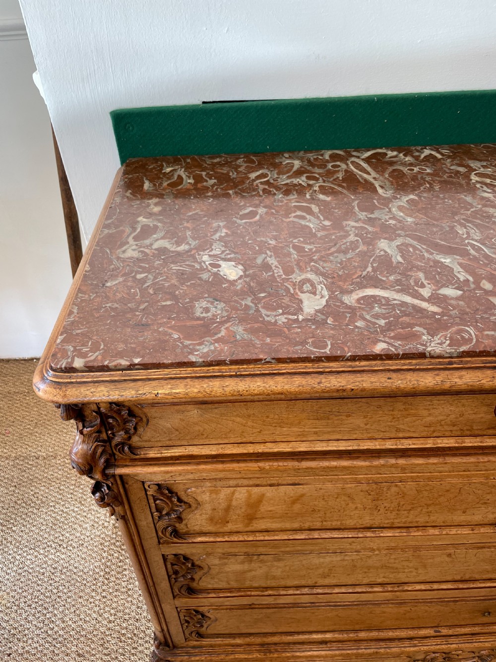 Walnut marble topped chest of drawers  View II