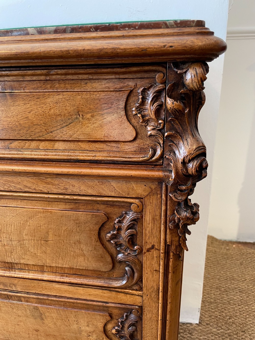 Walnut marble topped chest of drawers  View VI