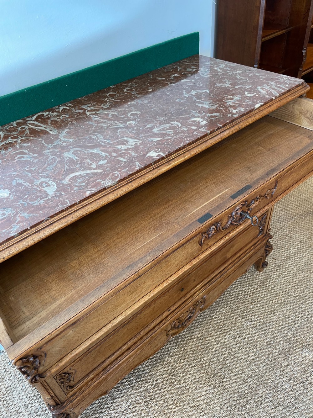 Walnut marble topped chest of drawers  View XI