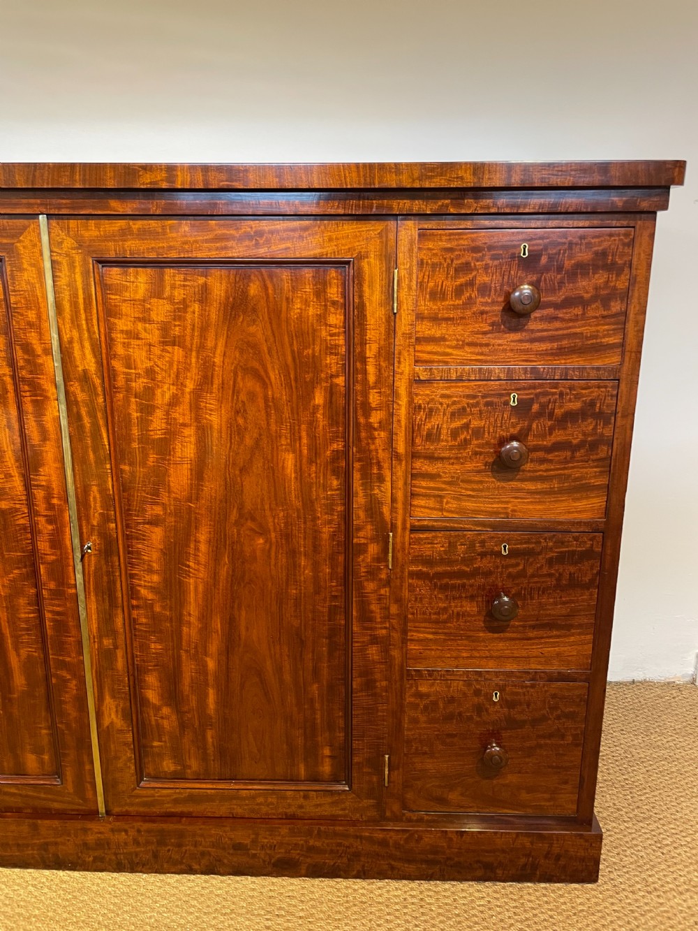 Low wide mahogany linen press  View II