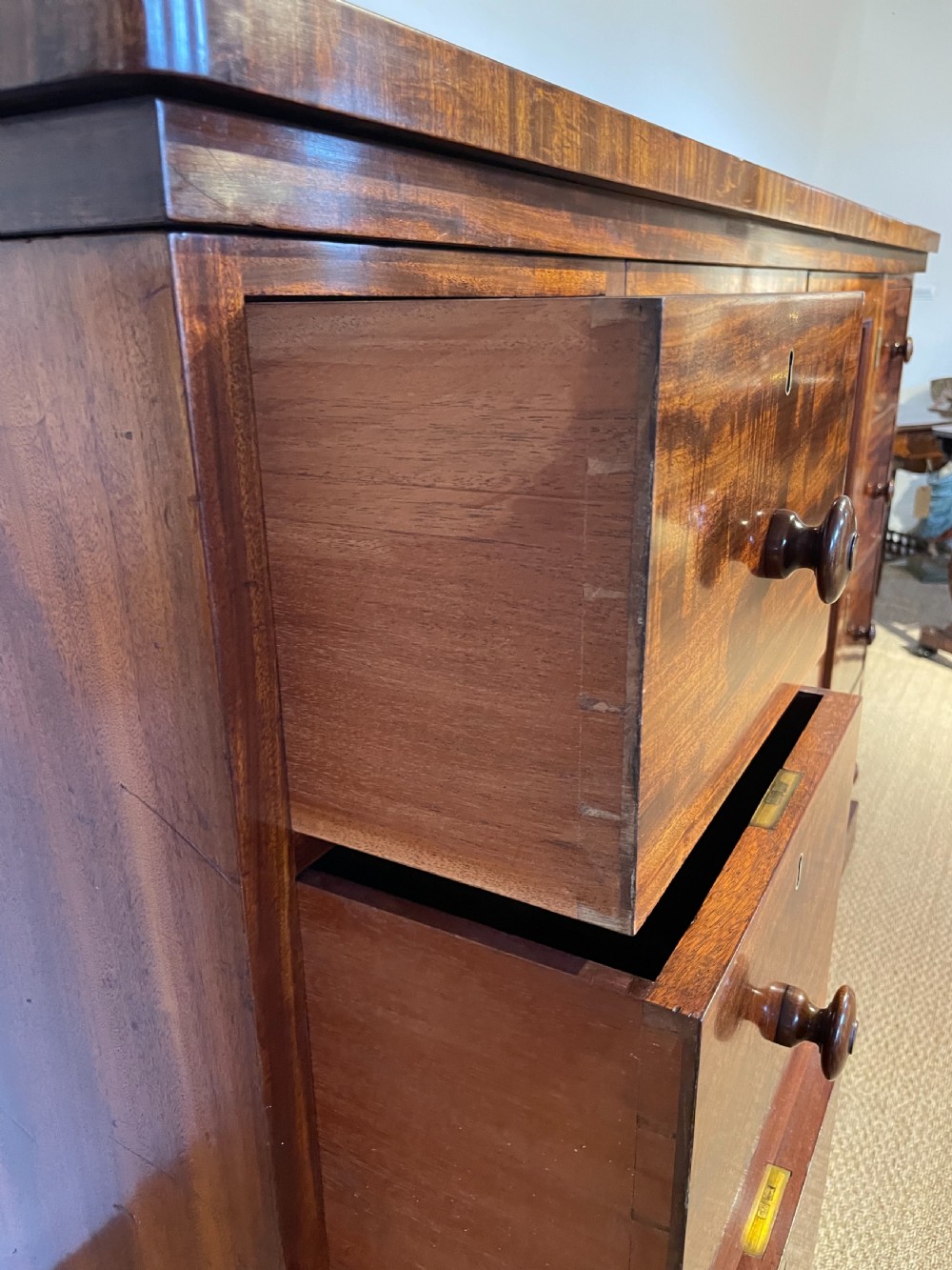 Low wide mahogany linen press  View V