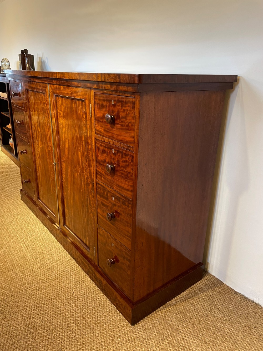 Low wide mahogany linen press  View IX