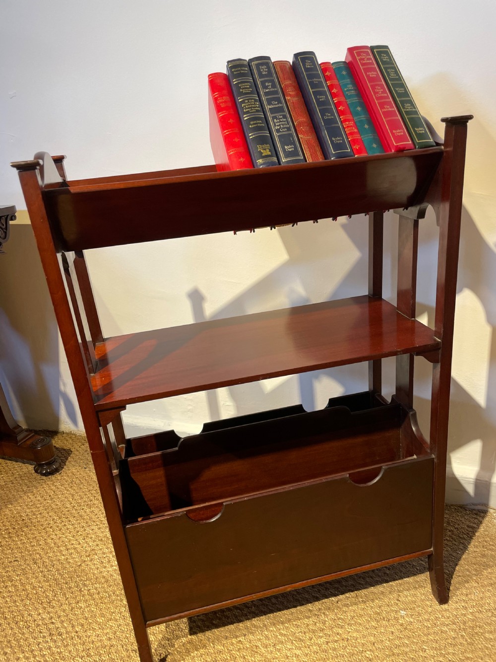 Edwardian book trough, magazine rack  View V