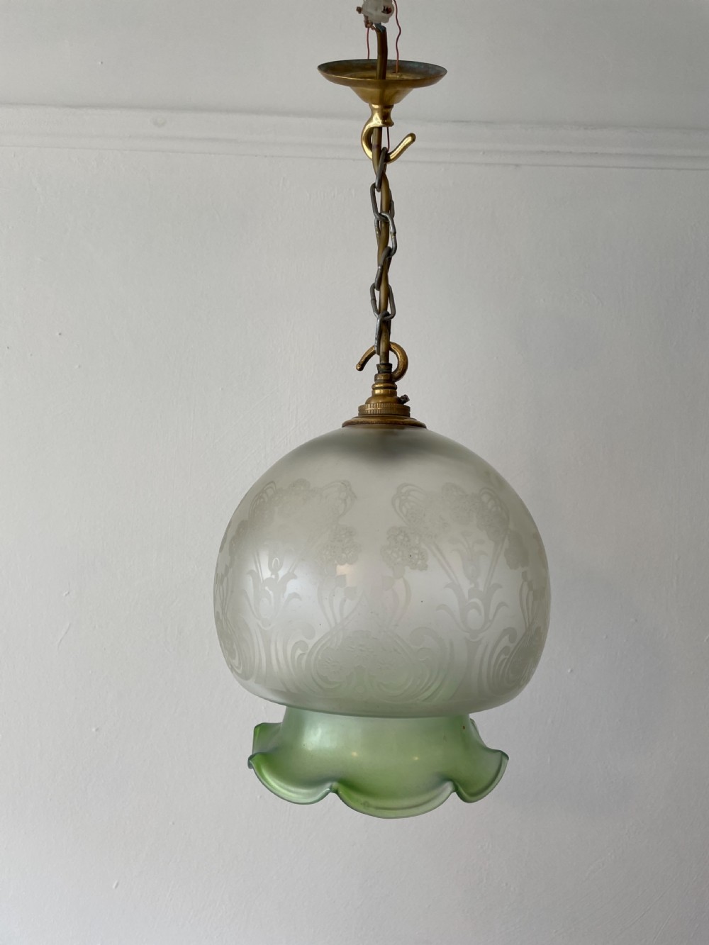 1920’s GREEN GLASS CEILING LIGHT