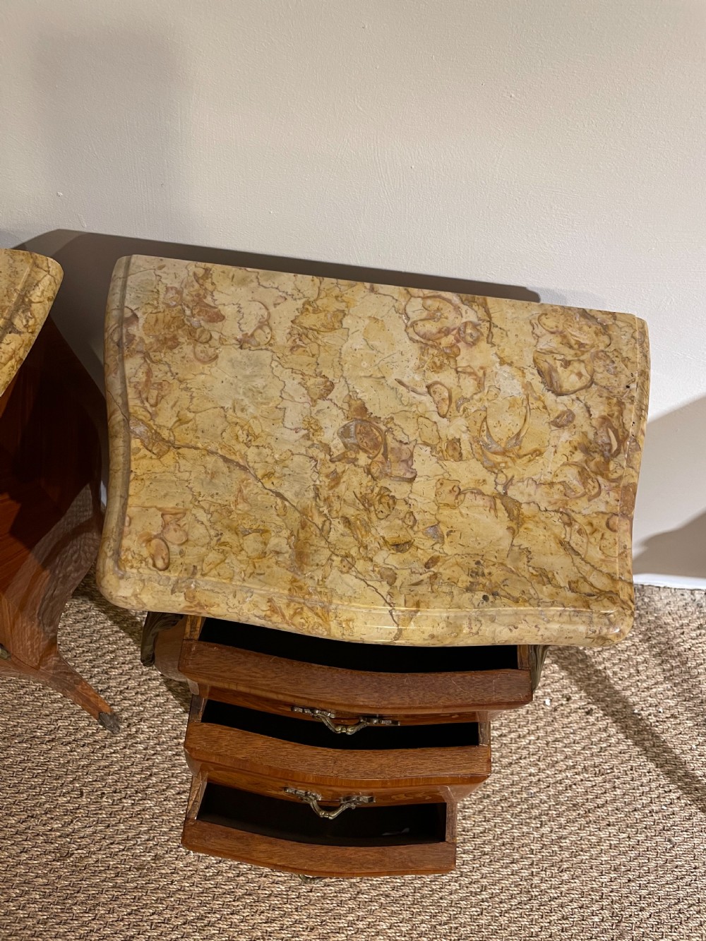 Pair of French marble topped bedside cabinets  View III