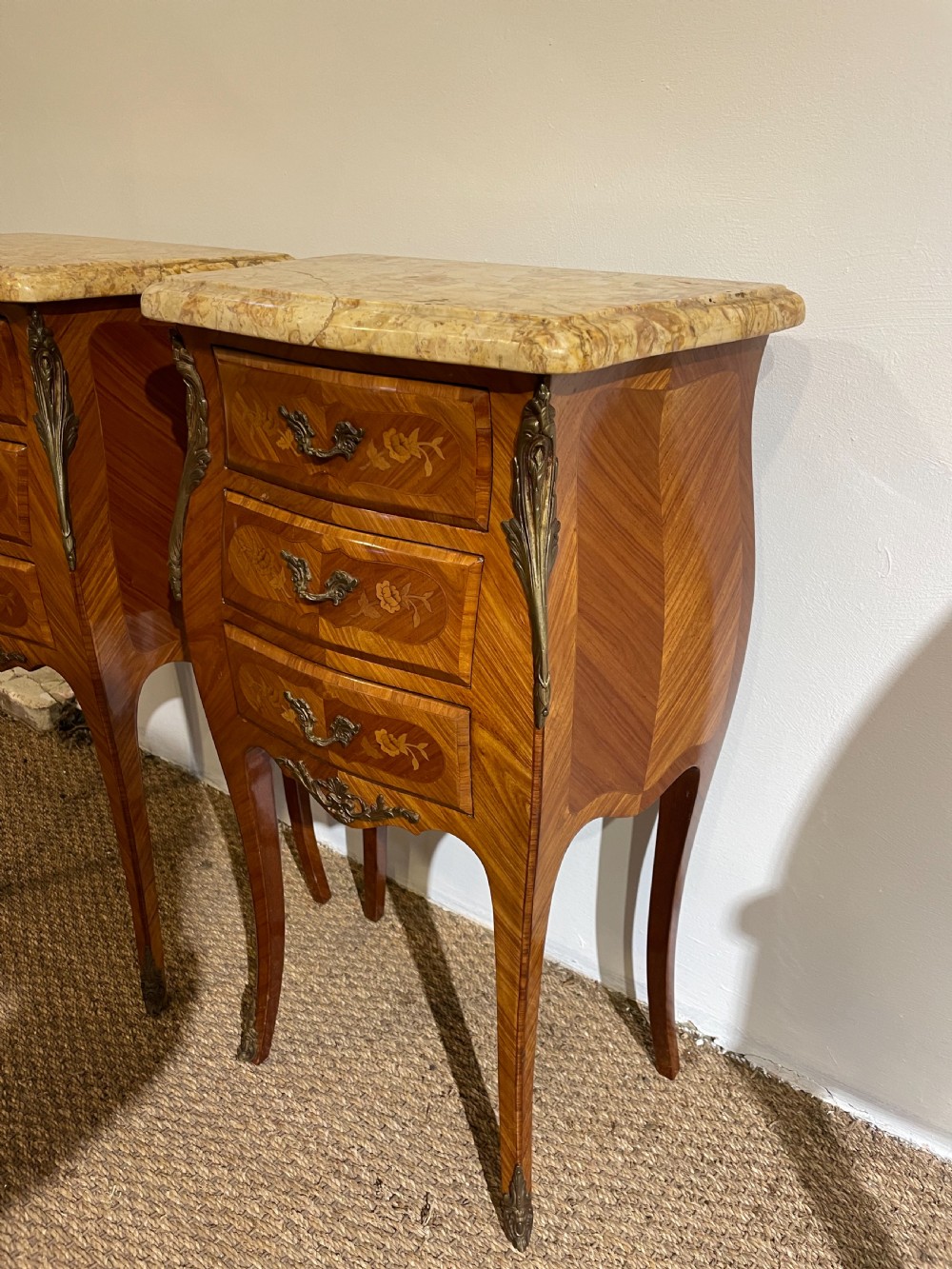 Pair of French marble topped bedside cabinets  View IV