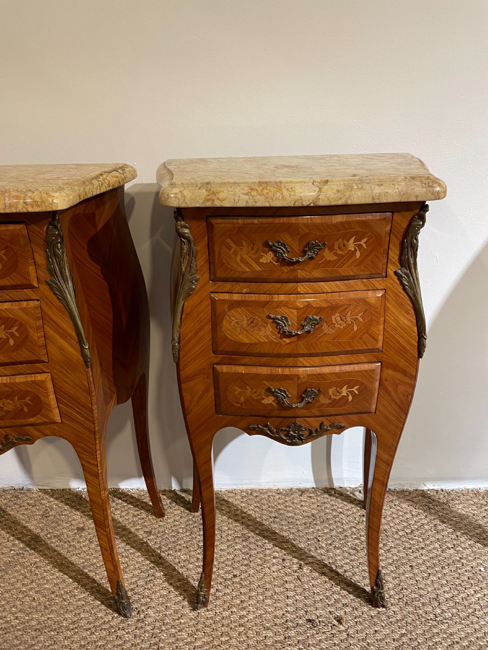 Pair of French marble topped bedside cabinets  View VI