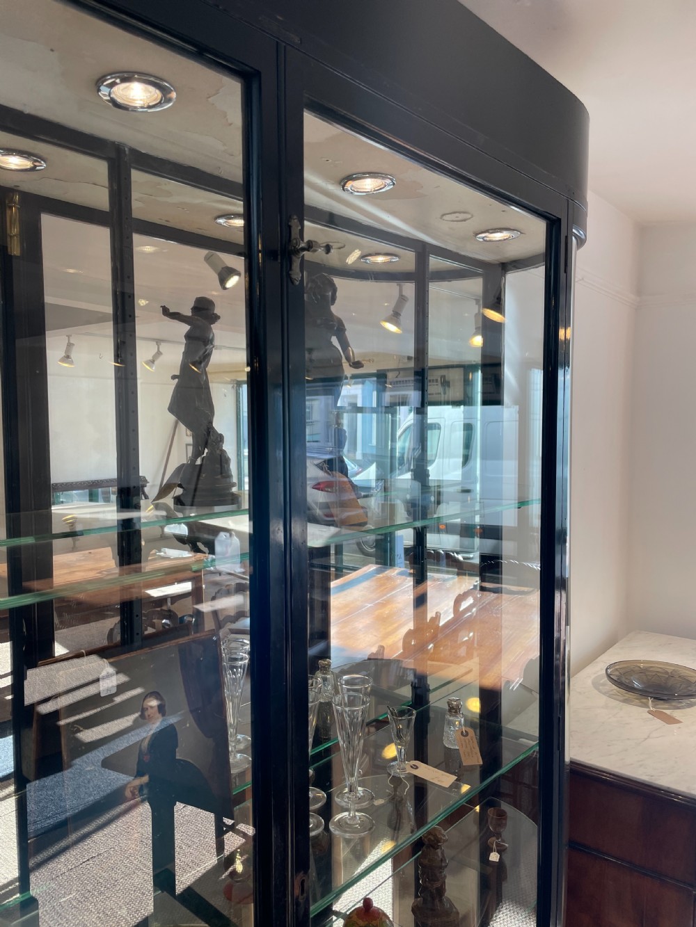 Large Victorian ebonised shop display cabinet  View II