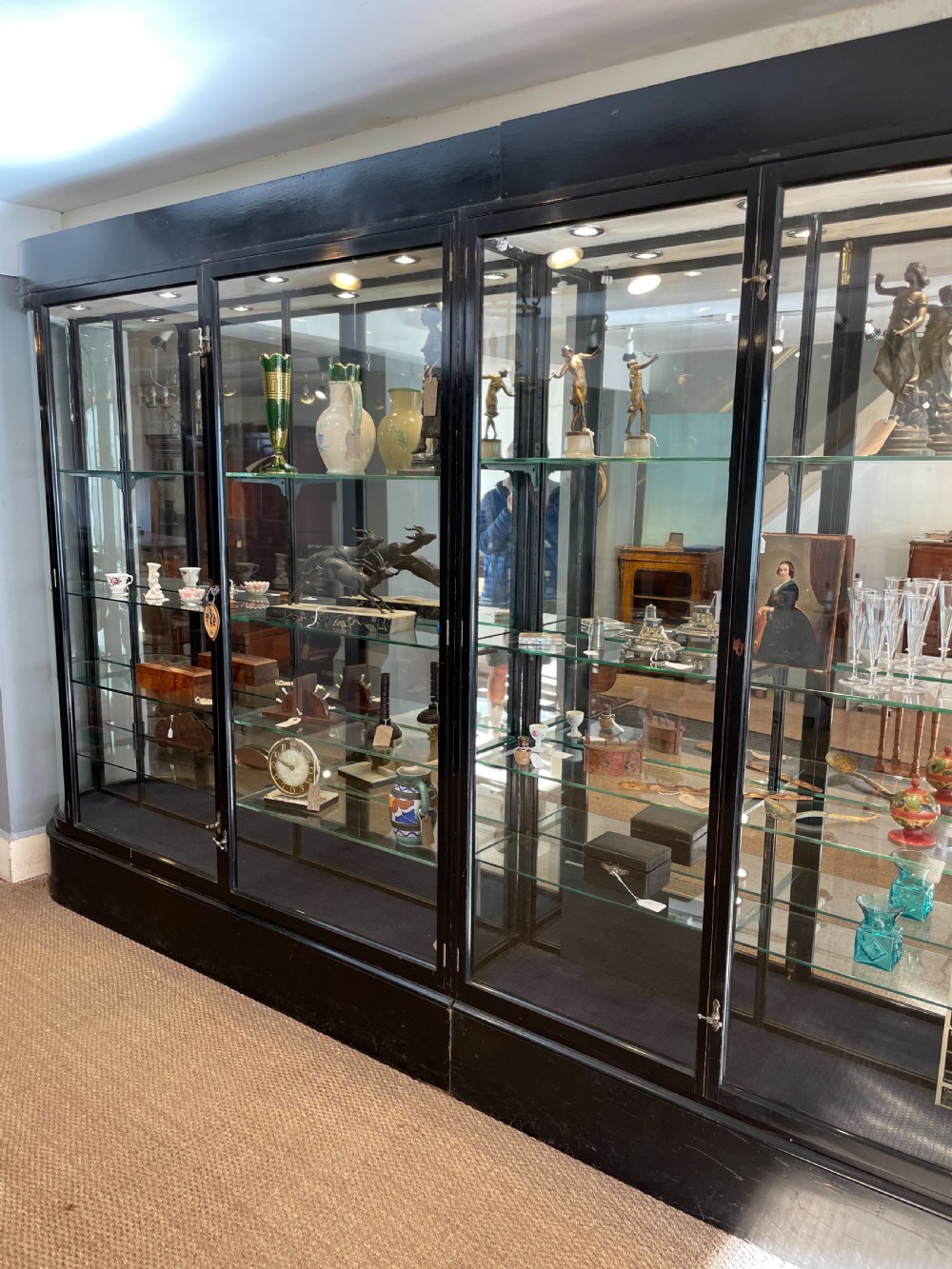 Large Victorian ebonised shop display cabinet  View III