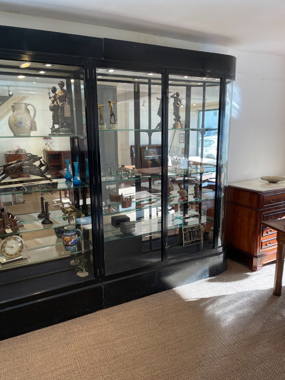 Large Victorian ebonised shop display cabinet  View IV