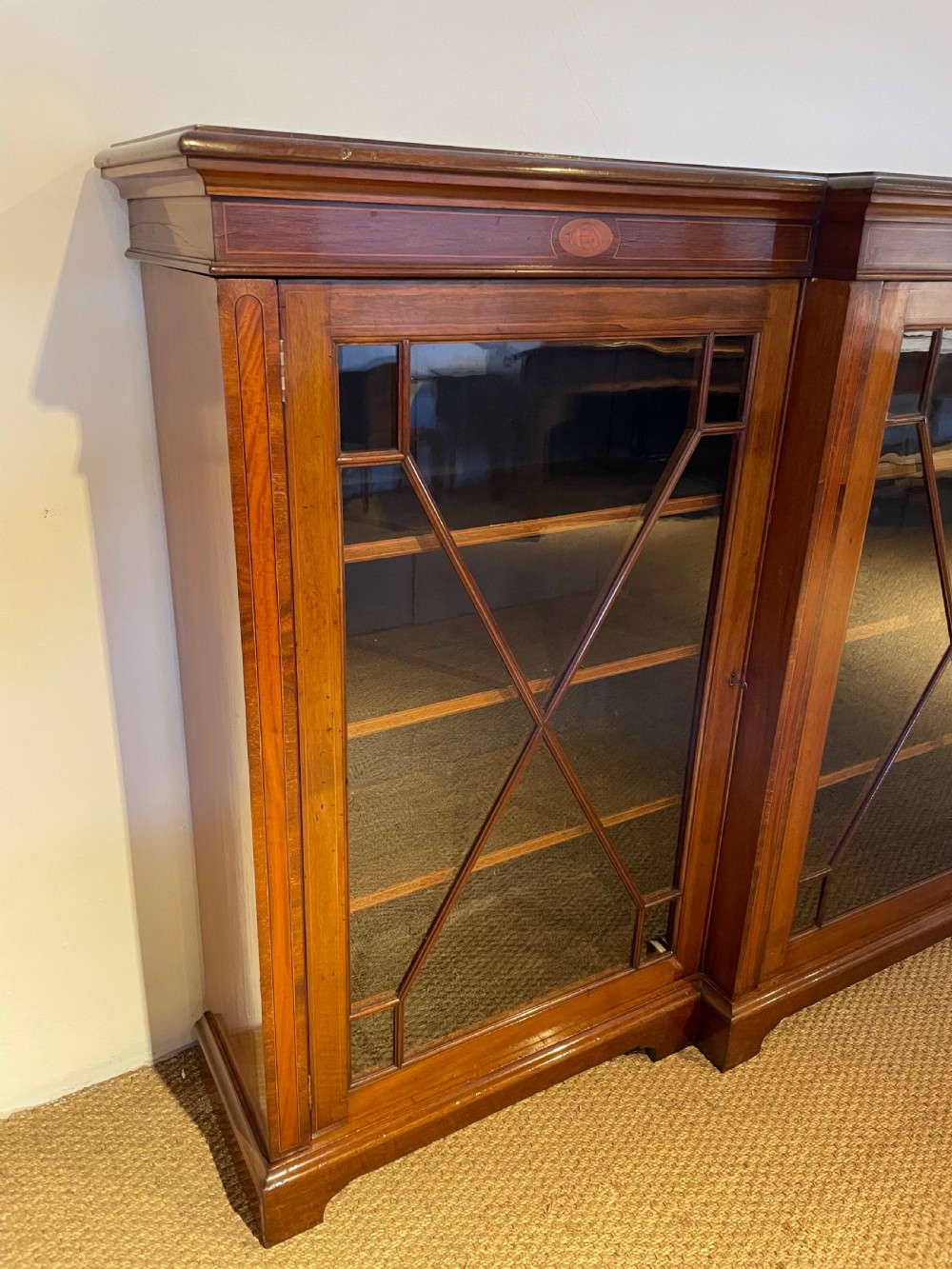 Large Edwardian breakfront bookcase 9ft  View II