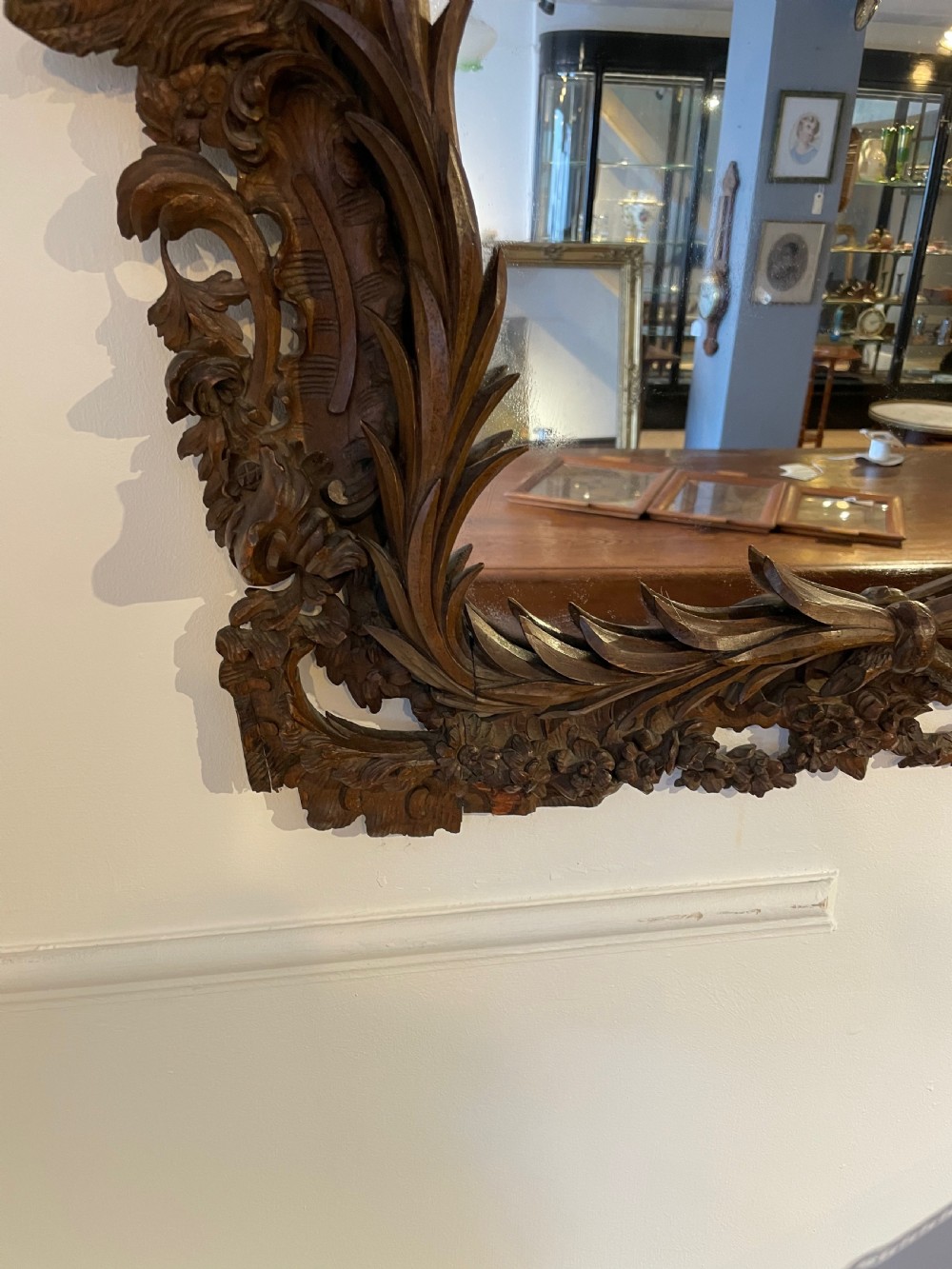 19th century carved walnut mirror  View II