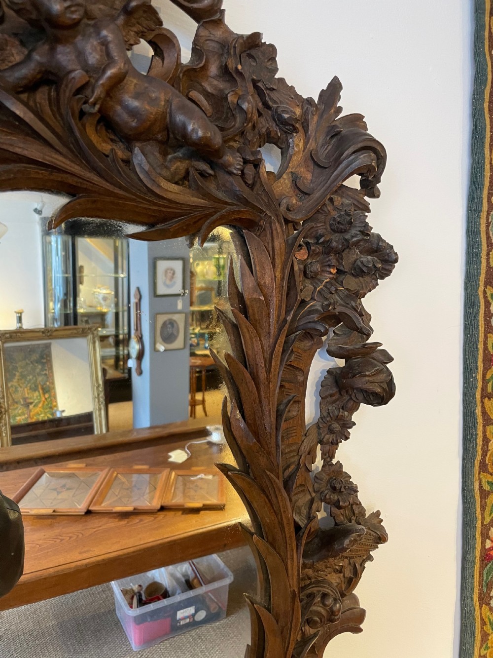 19th century carved walnut mirror  View III
