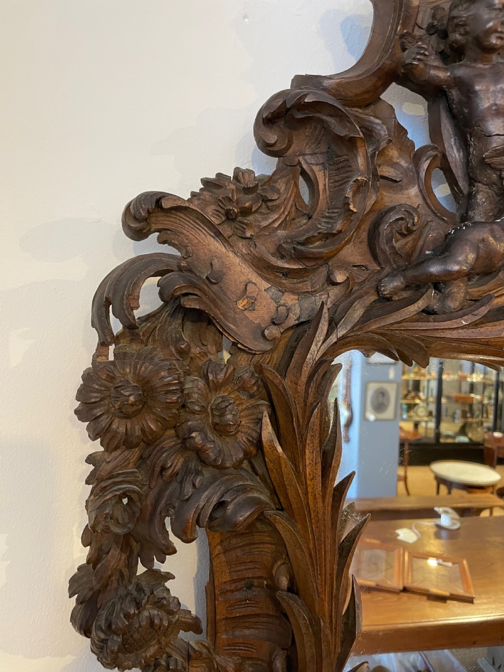 19th century carved walnut mirror  View VI