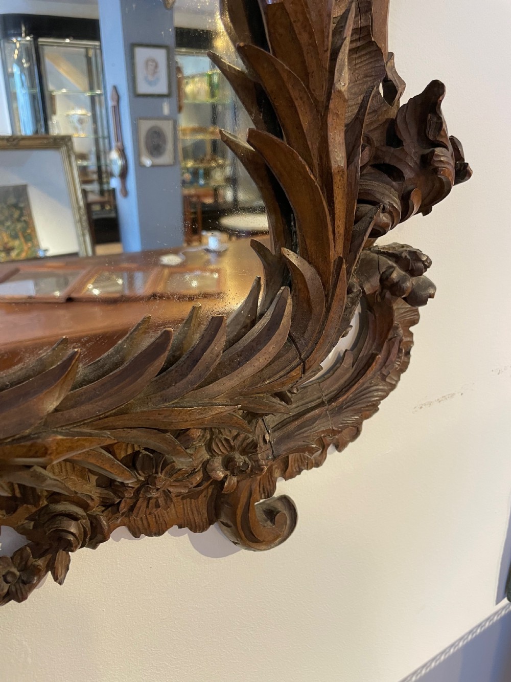 19th century carved walnut mirror  View IX