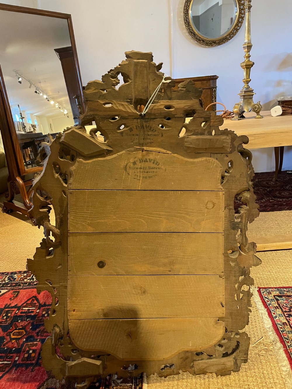 19th century carved walnut mirror  View X