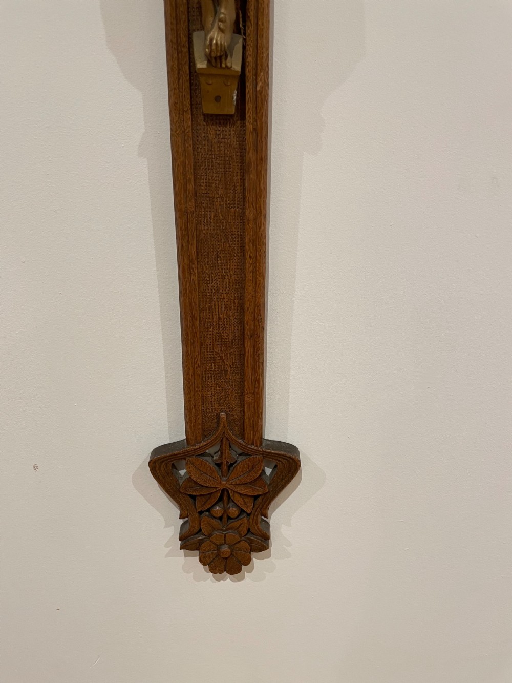 Large Art Nouveau carved oak crucifix View VI