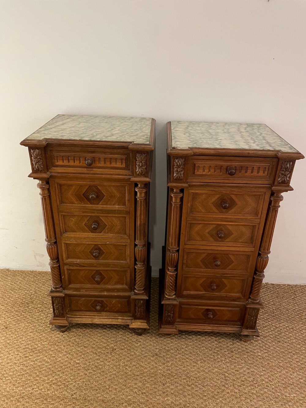 Pair of walnut bedside cabinets 