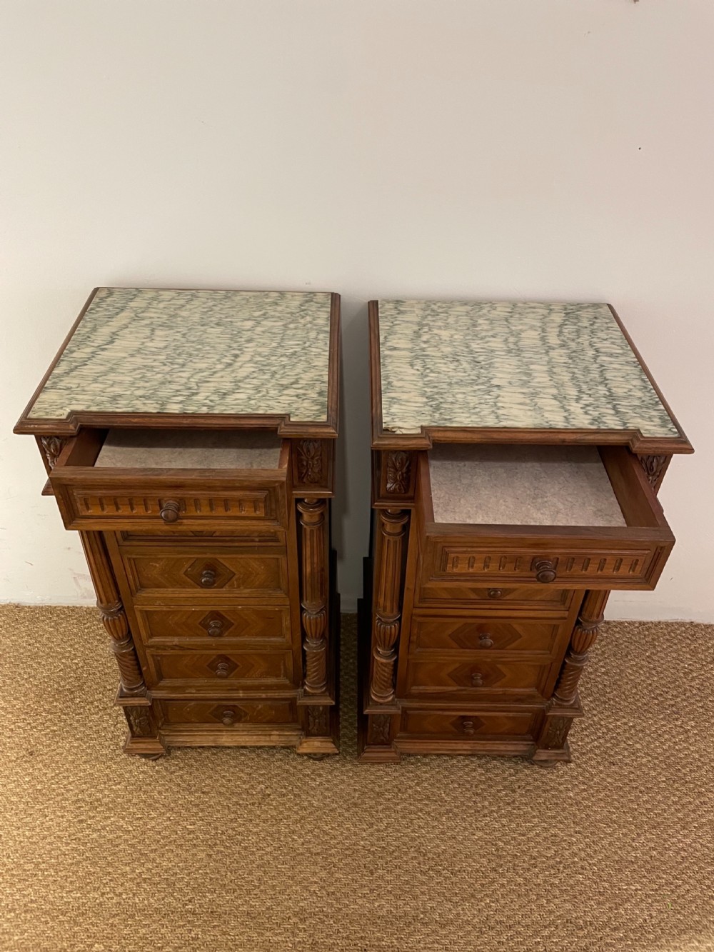 Pair of walnut bedside cabinets  View II