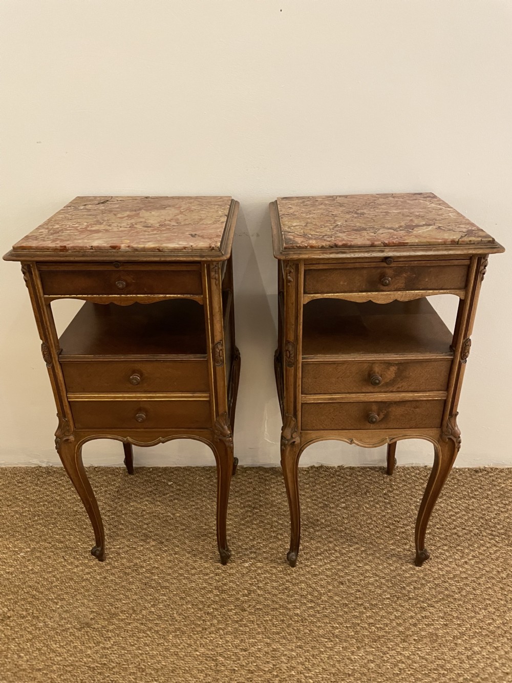 Pair of walnut bedside cabinets 