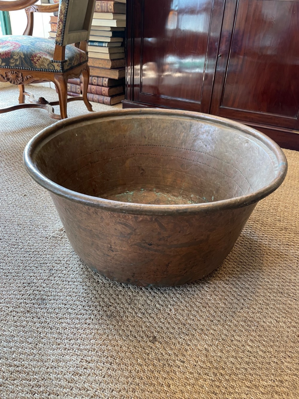 Large antique copper pot / log bin 