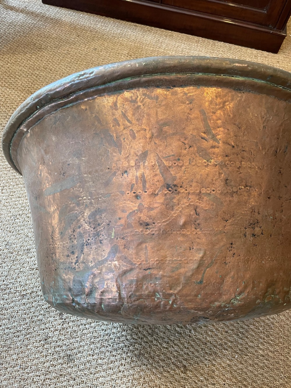 Large antique copper pot / log bin  View III
