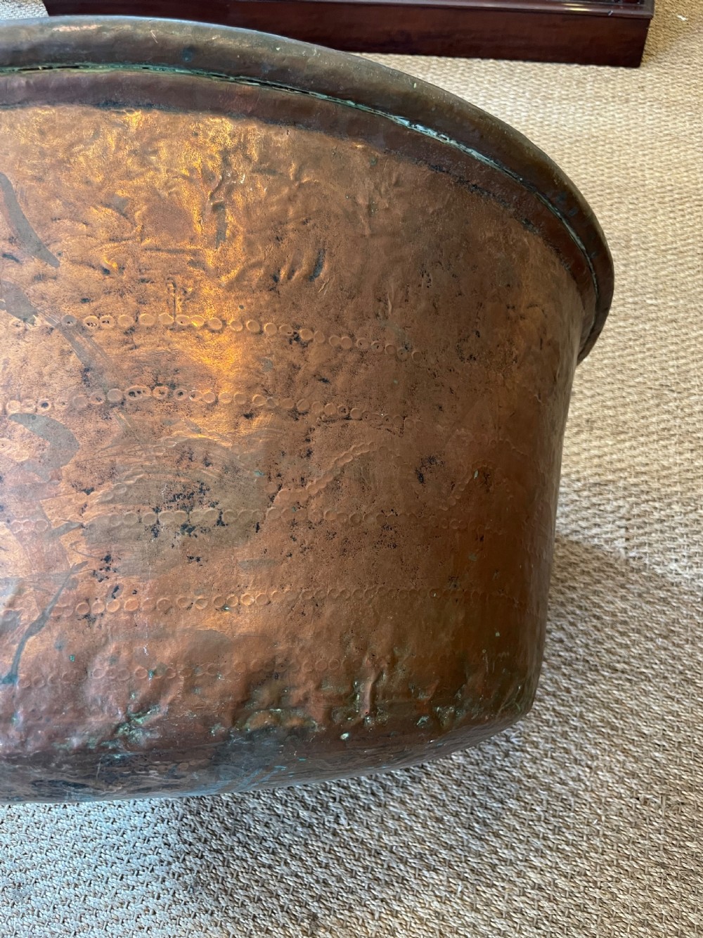 Large antique copper pot / log bin  View V