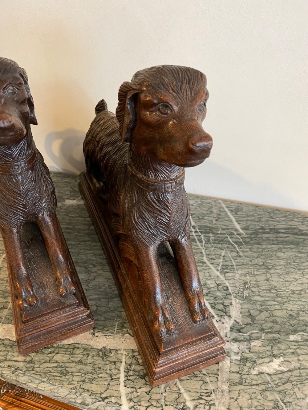 Pair of carved wooden spaniels  View III