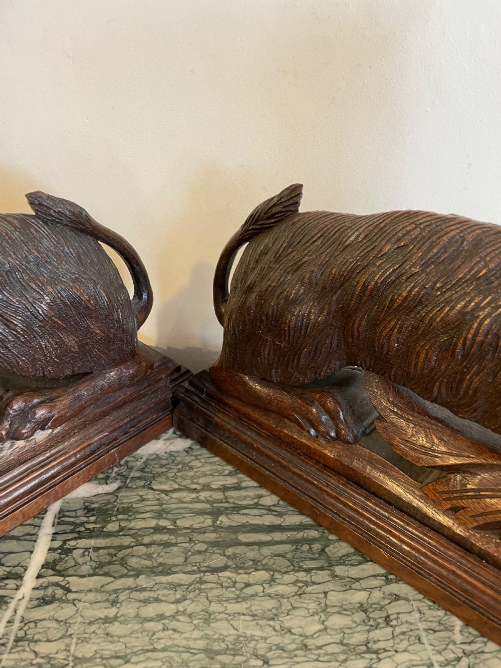 Pair of carved wooden spaniels  View V