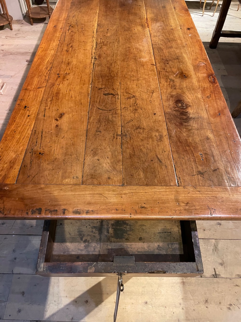 Antique cherry wood farmhouse table  View III