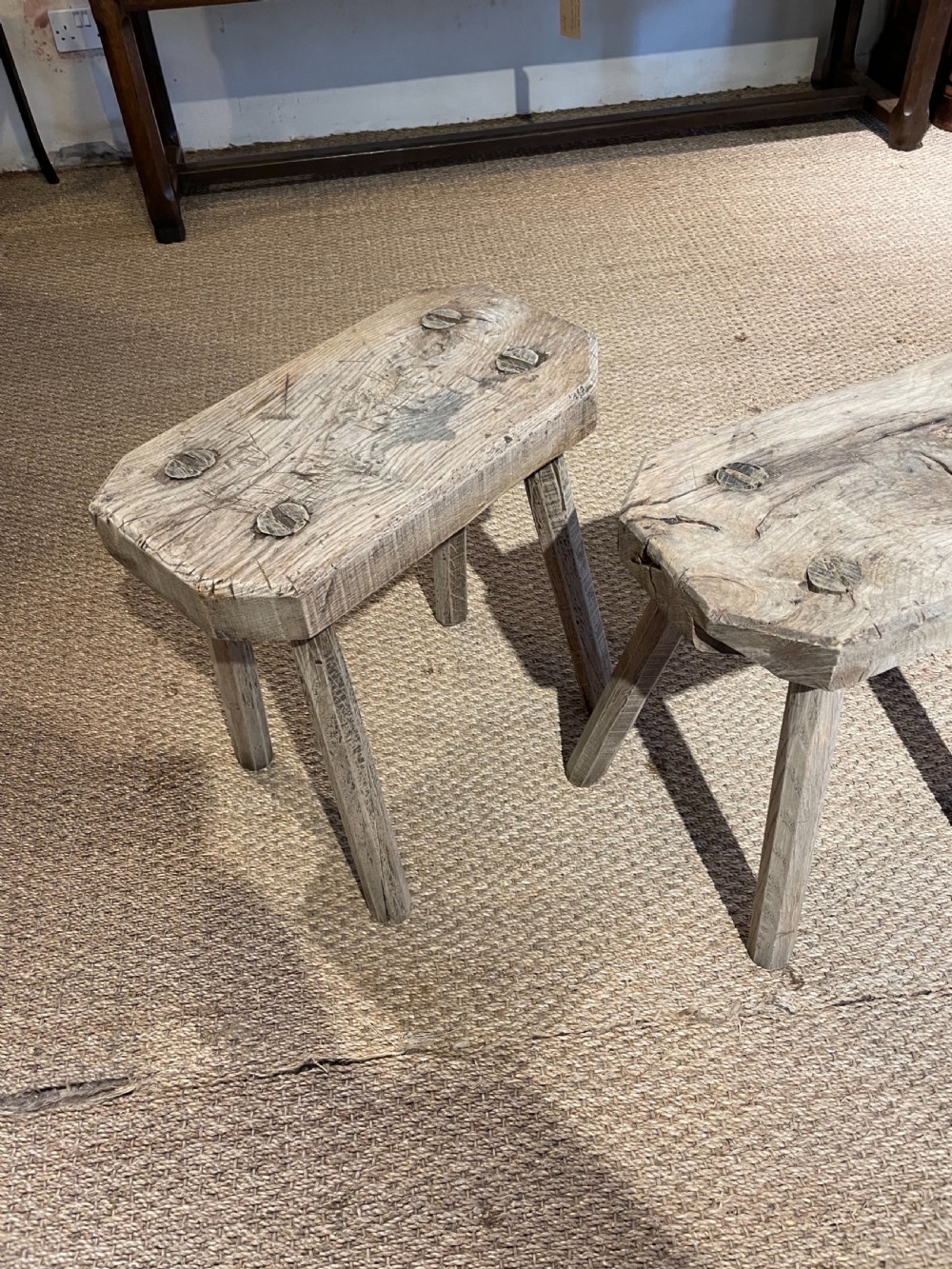 Pair of 19th century oak milking stools  View II
